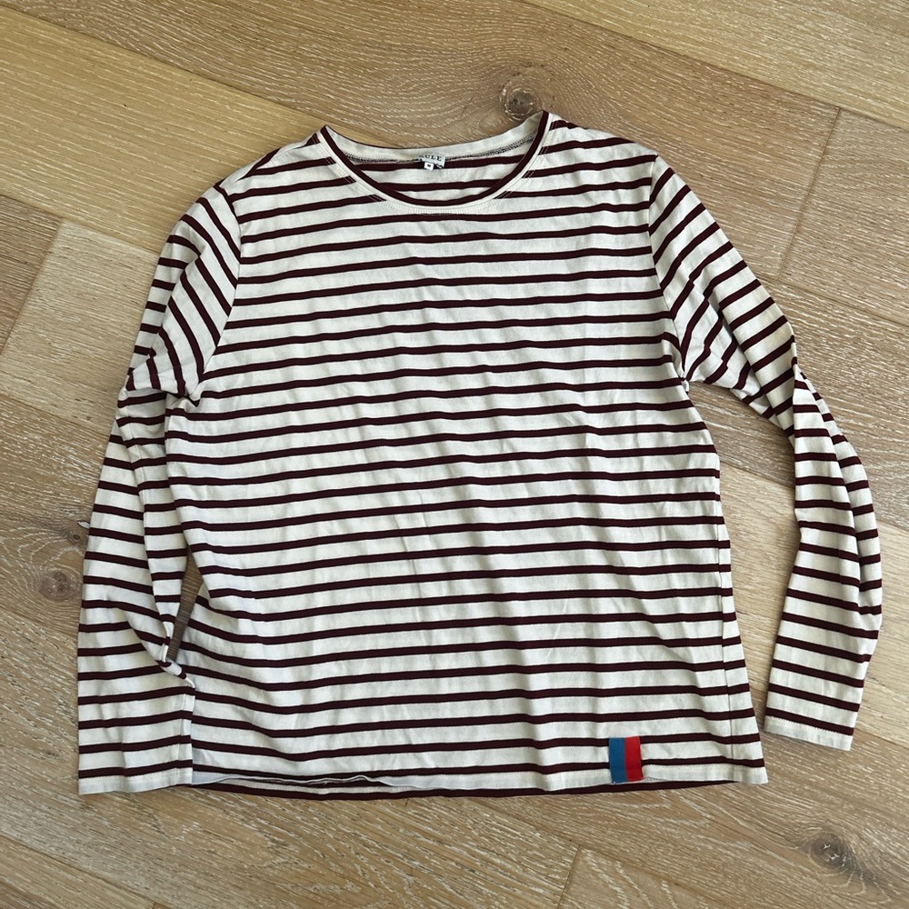Kule Modern Long Sleeve Tee, Burgundy Stripe, Medium
